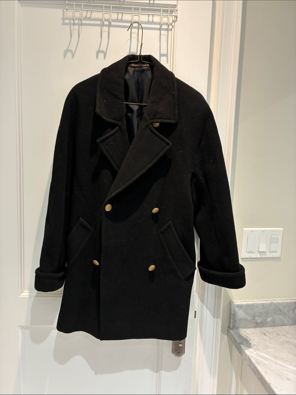 Marks & Spencer Black Double-Breasted Pea Coat with Gold Buttons⭐️
